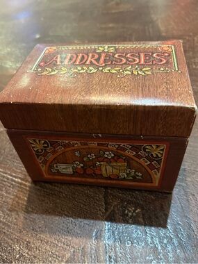 Vintage Brown Wooden 'Addresses' Box